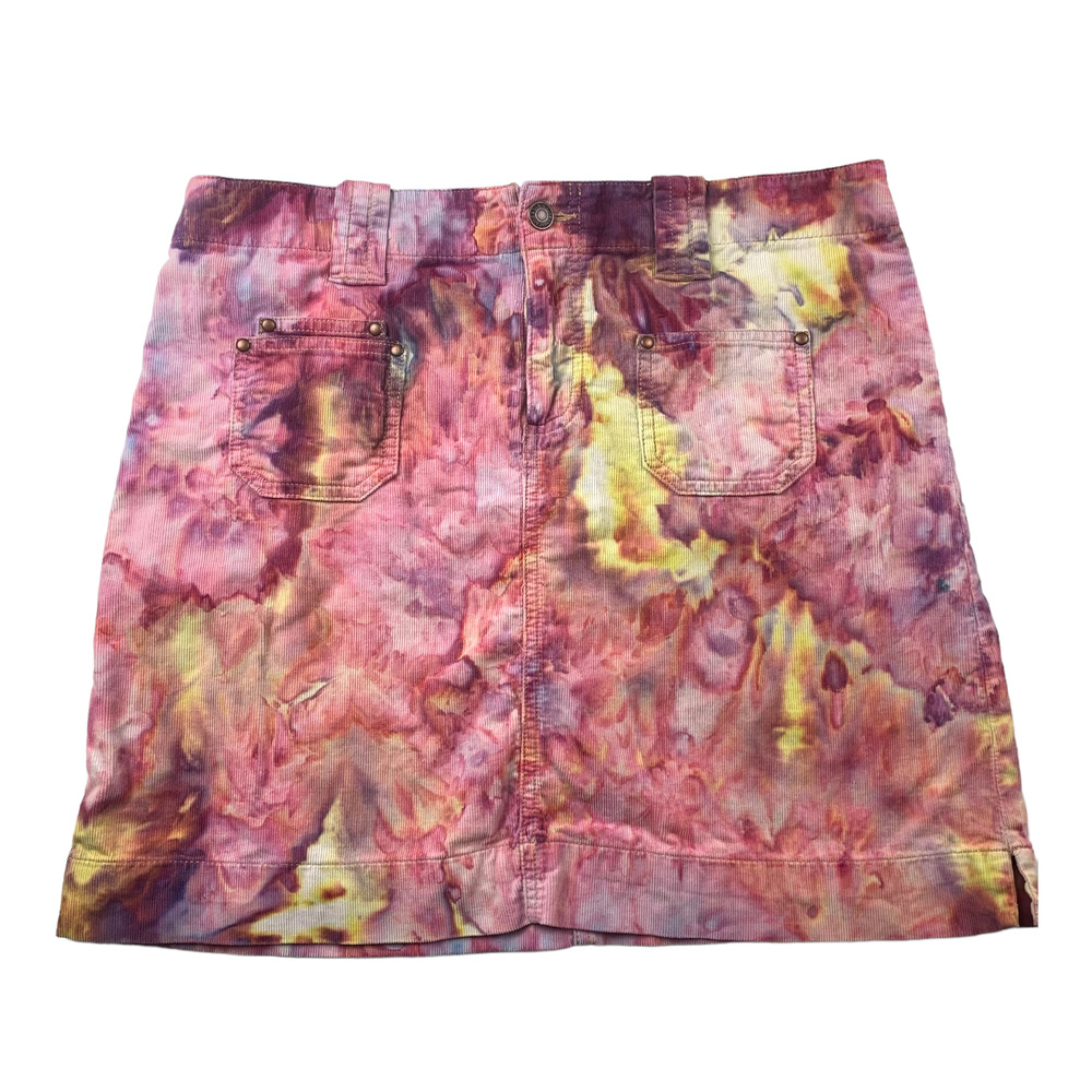 Vtg‎ Y2K Upcycled Hand Dyed Watercolor Pink Corduroy Mini Skirt Size 10 Old Navy